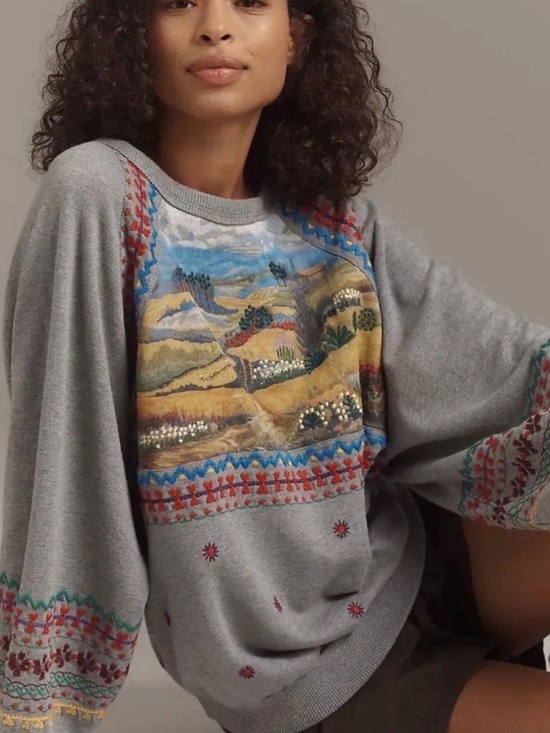 Pilcro Sweaters - Pilcro AnthropologieGray Scenic Embroidered Pullover Sold Out Medium